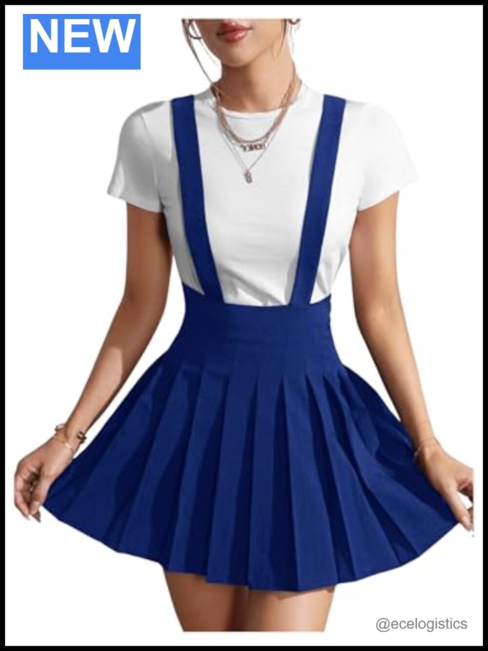 Pleated High Waist Mini Skirt with Straps - A-Line Suspender Skirt